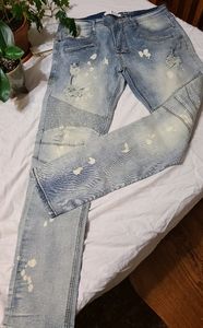 Acid wash, ribbed,  Distressed skinny Jeans